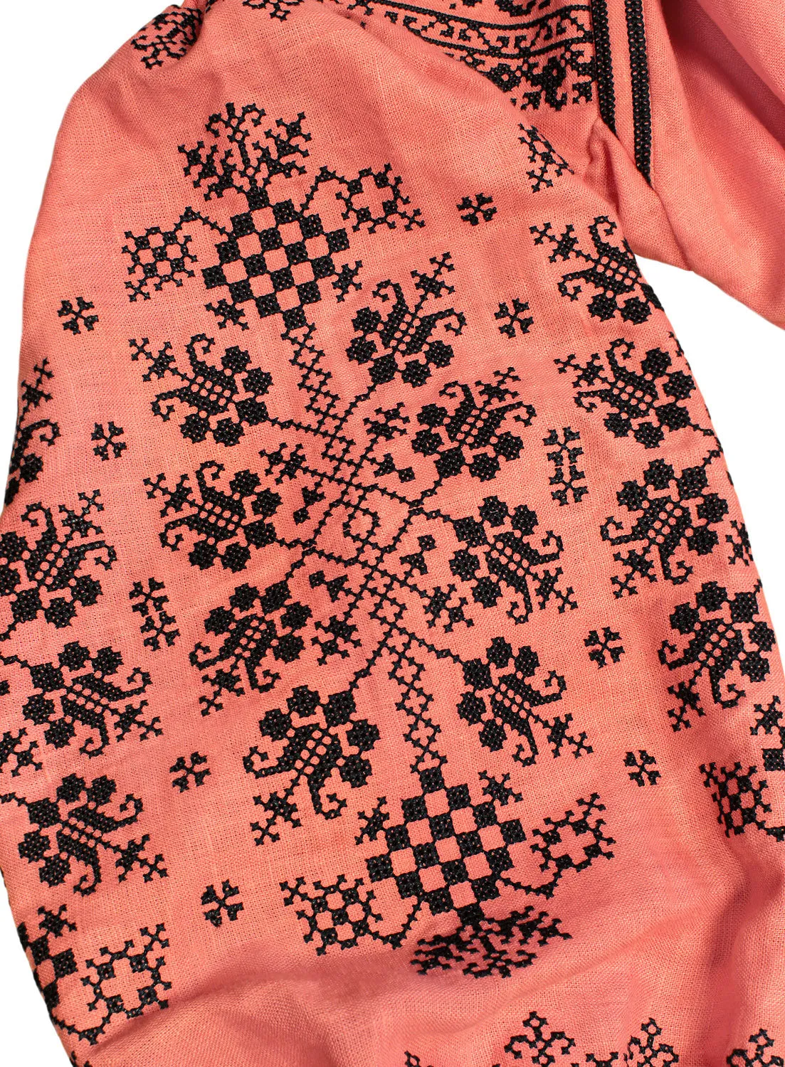 Long embroidered coral kaftan