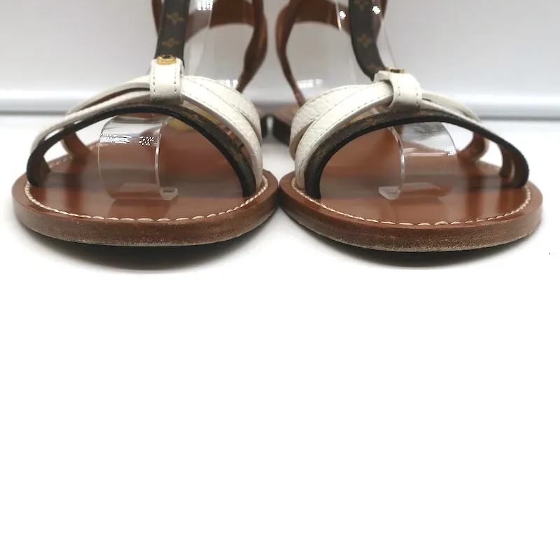 Louis Vuitton Explorer Flat Ankle Strap Sandals Brown Leather & Monogram Size 38