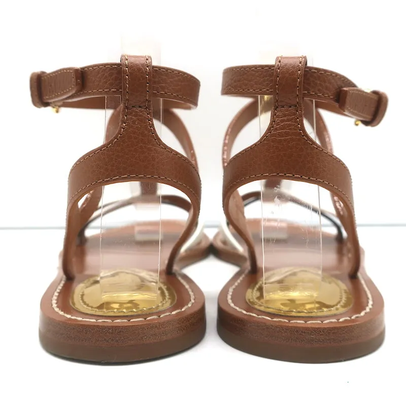 Louis Vuitton Explorer Flat Ankle Strap Sandals Brown Leather & Monogram Size 38