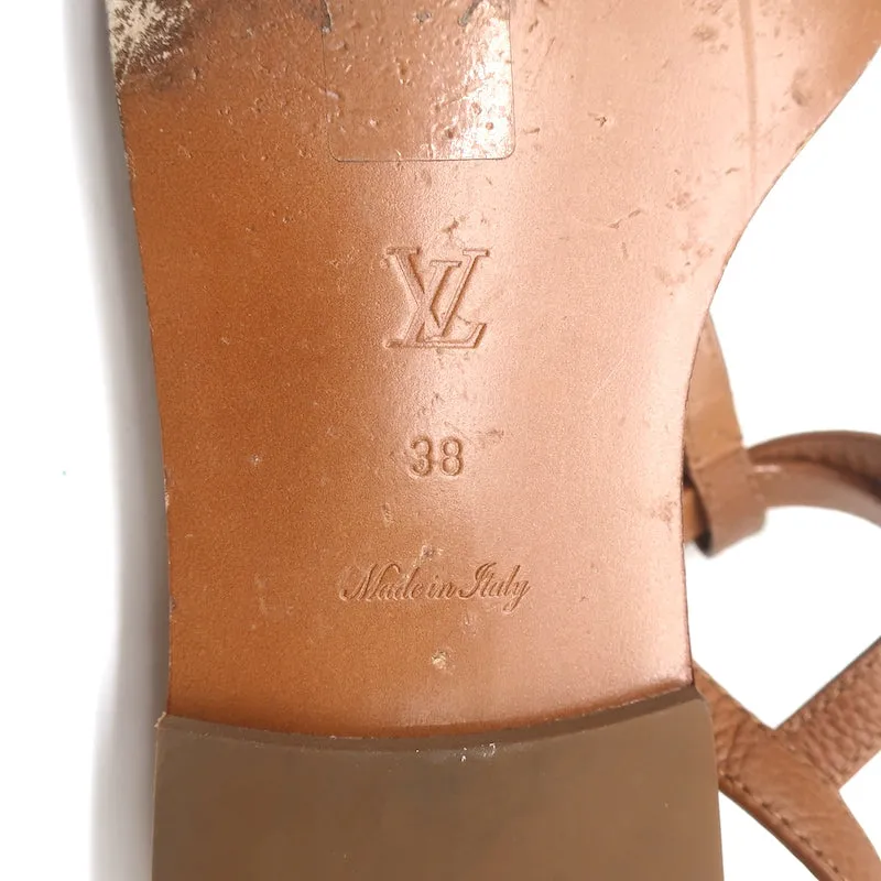 Louis Vuitton Explorer Flat Ankle Strap Sandals Brown Leather & Monogram Size 38