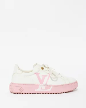 Louis Vuitton White & Pink Leather Logo Time Out Platform Sneaker - 39
