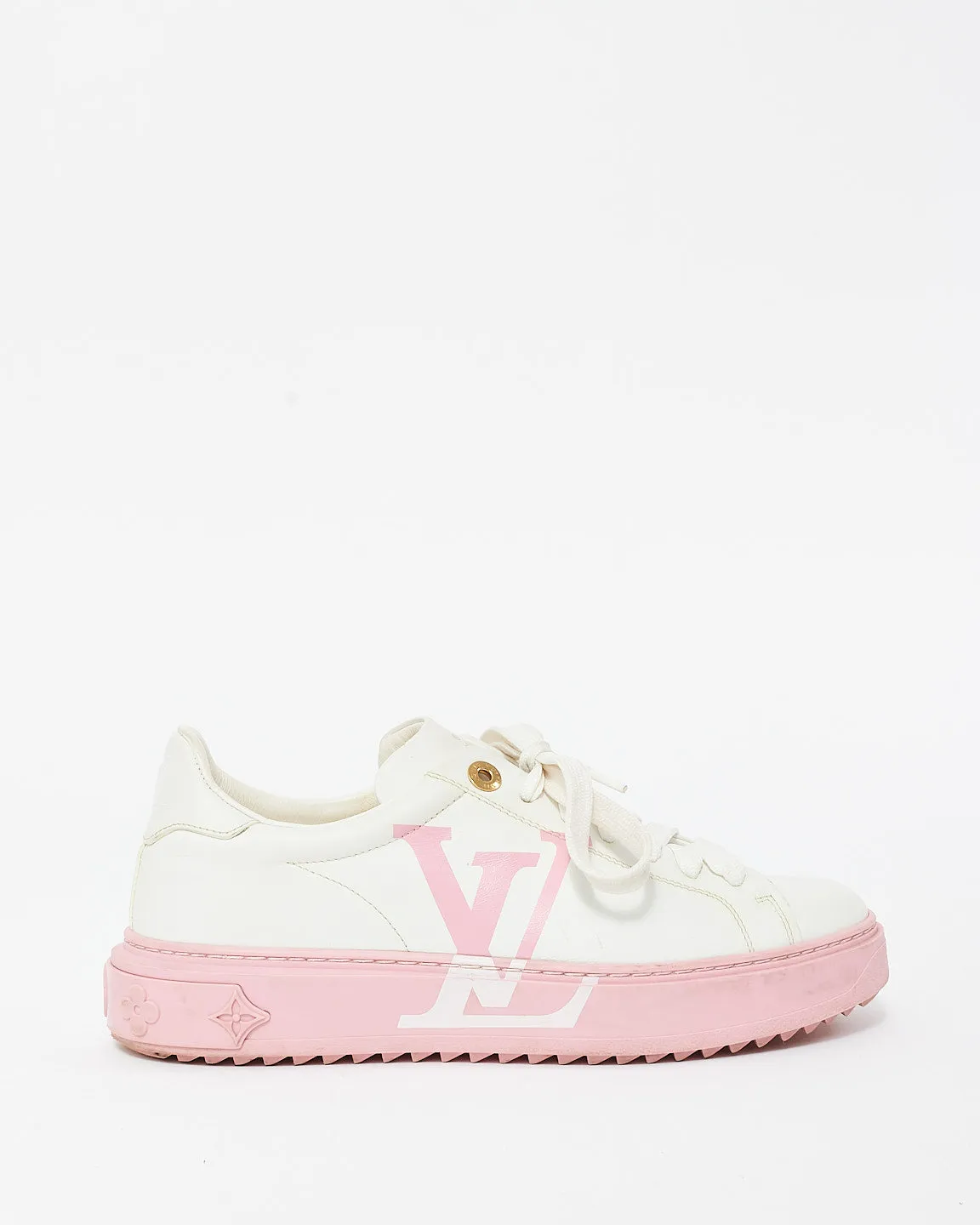 Louis Vuitton White & Pink Leather Logo Time Out Platform Sneaker - 39