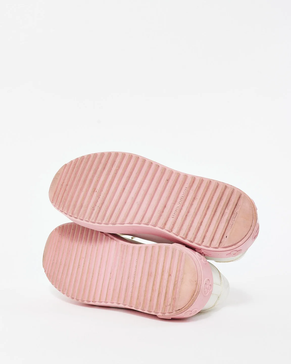 Louis Vuitton White & Pink Leather Logo Time Out Platform Sneaker - 39