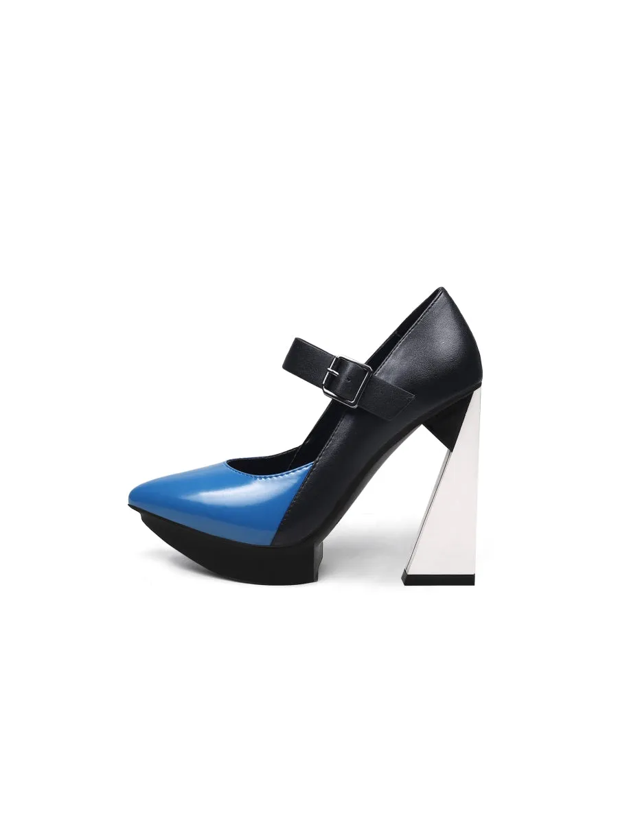 Lyana Blue Mirror Heel Mary Jane
