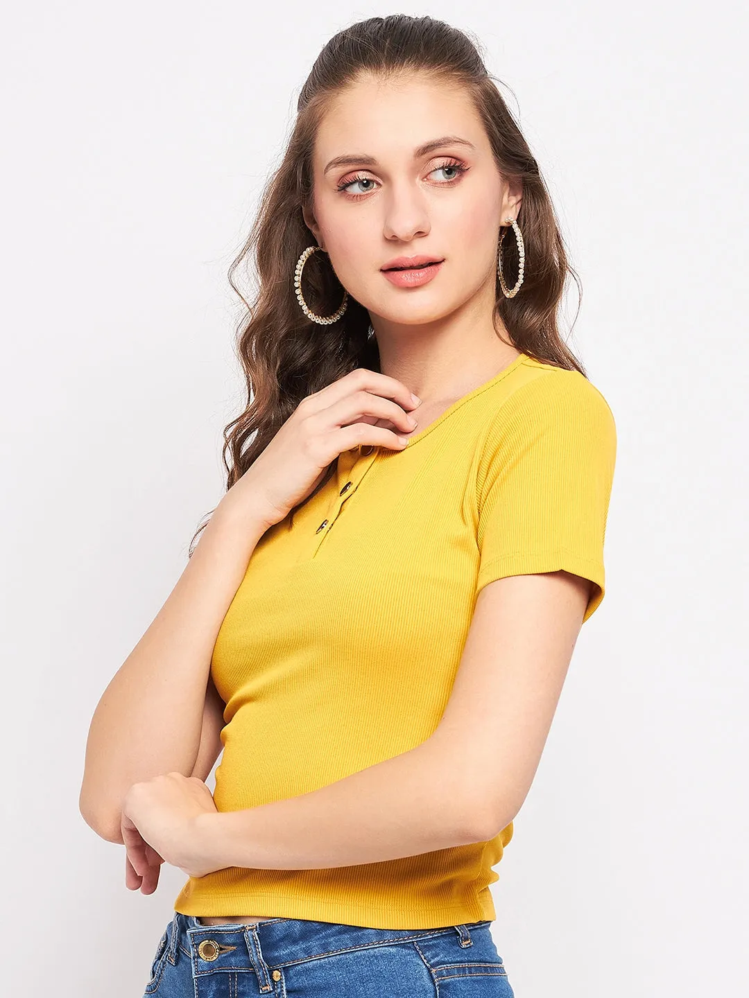 Madame Casual Mustard Cotton Top
