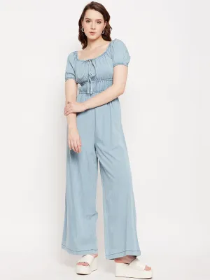 Madame Lightblue Scoop Neckline Knot Detailed Jumpsuit