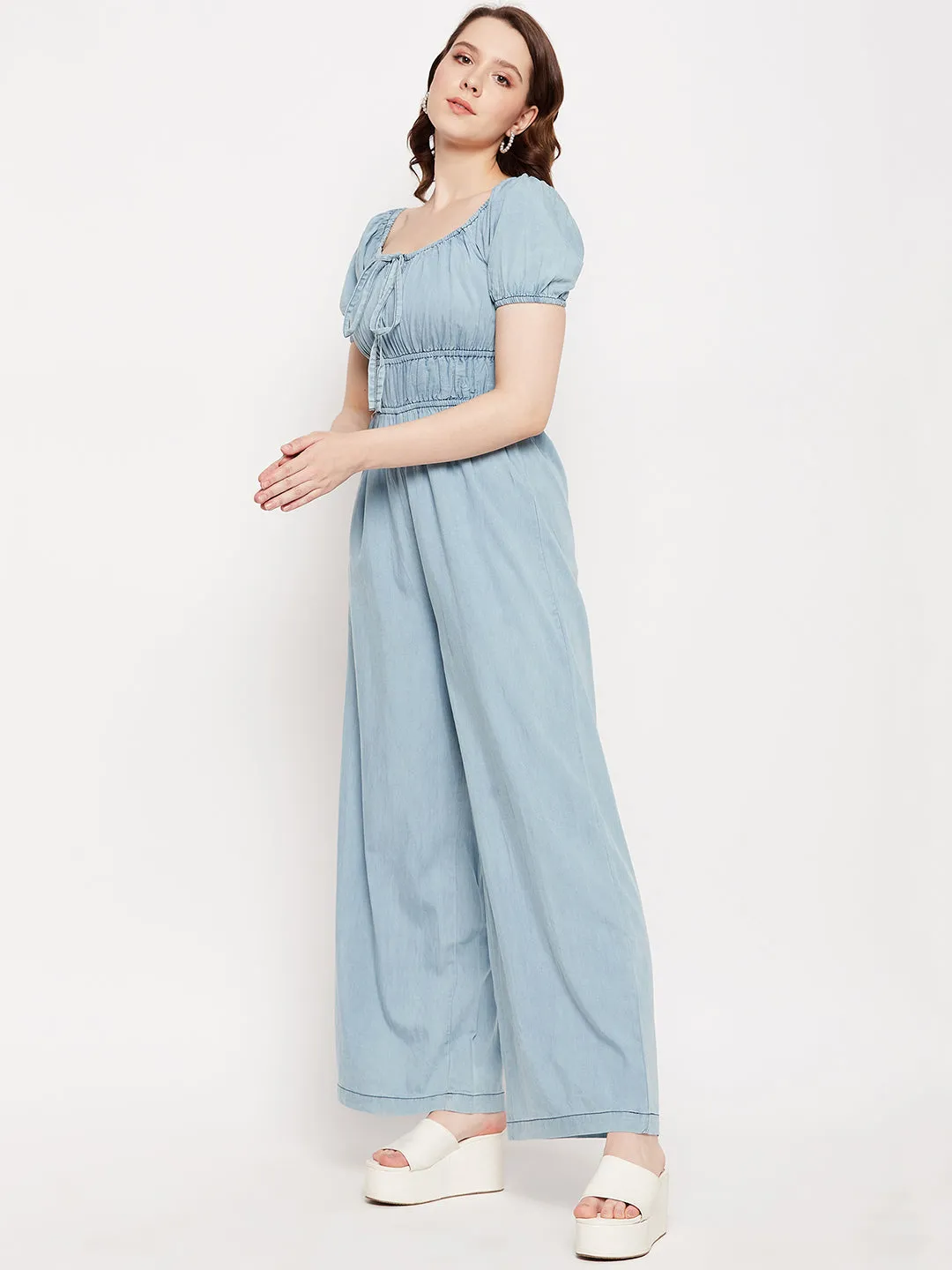 Madame Lightblue Scoop Neckline Knot Detailed Jumpsuit
