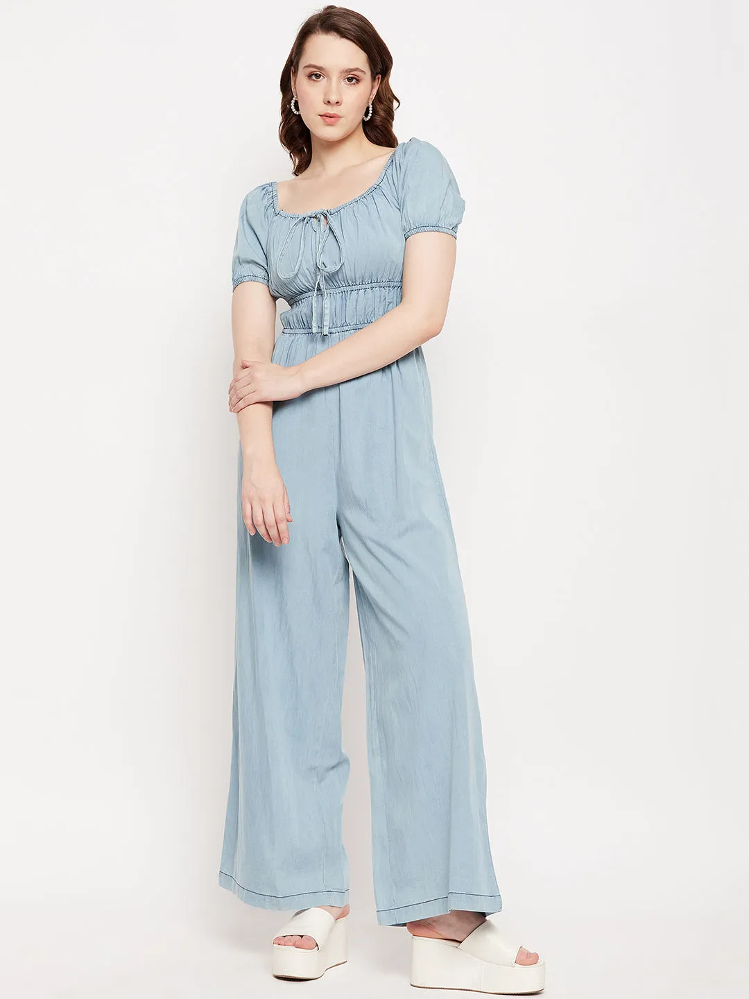 Madame Lightblue Scoop Neckline Knot Detailed Jumpsuit