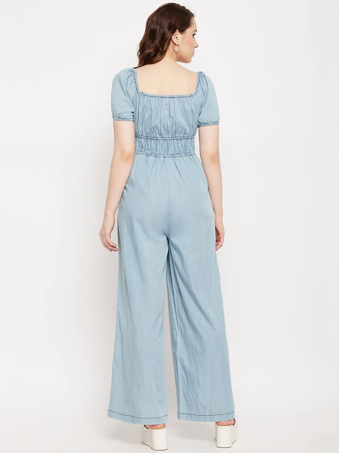 Madame Lightblue Scoop Neckline Knot Detailed Jumpsuit
