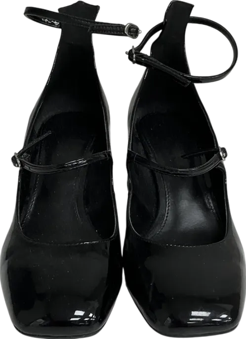 MANGO Black Patent Leather-effect Shoes With Buckle UK 6 EU 39 👠