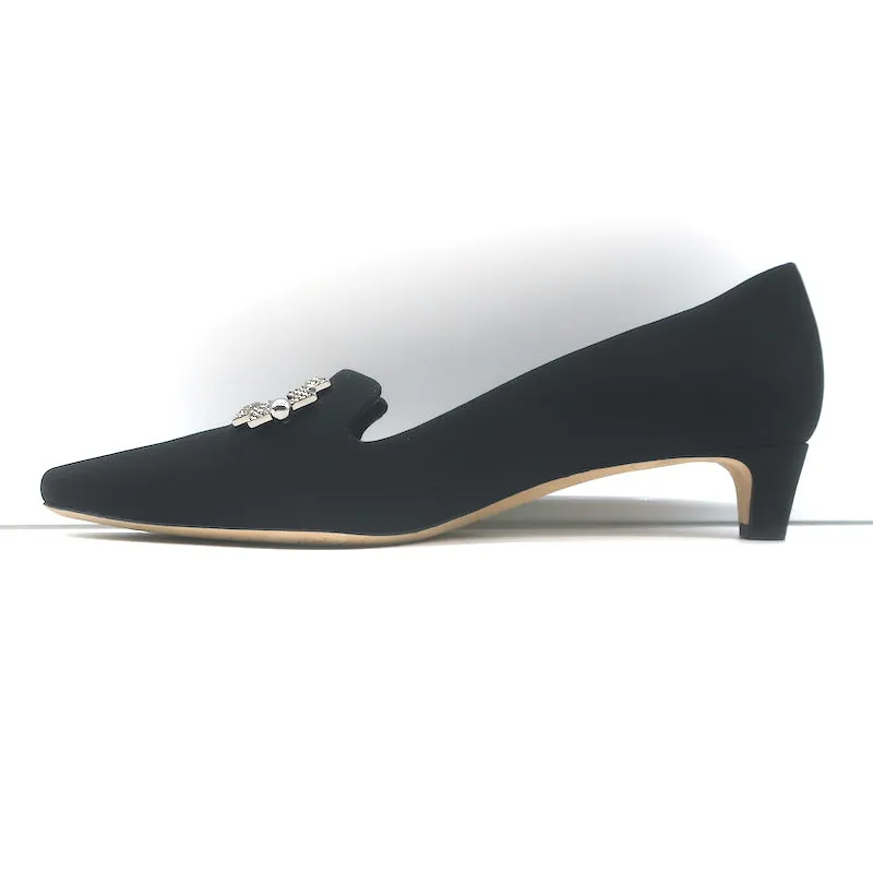 Manolo Blahnik Ansulialo 30 Crystal-Buckle Kitten Heel Pumps Black Silk Size 41
