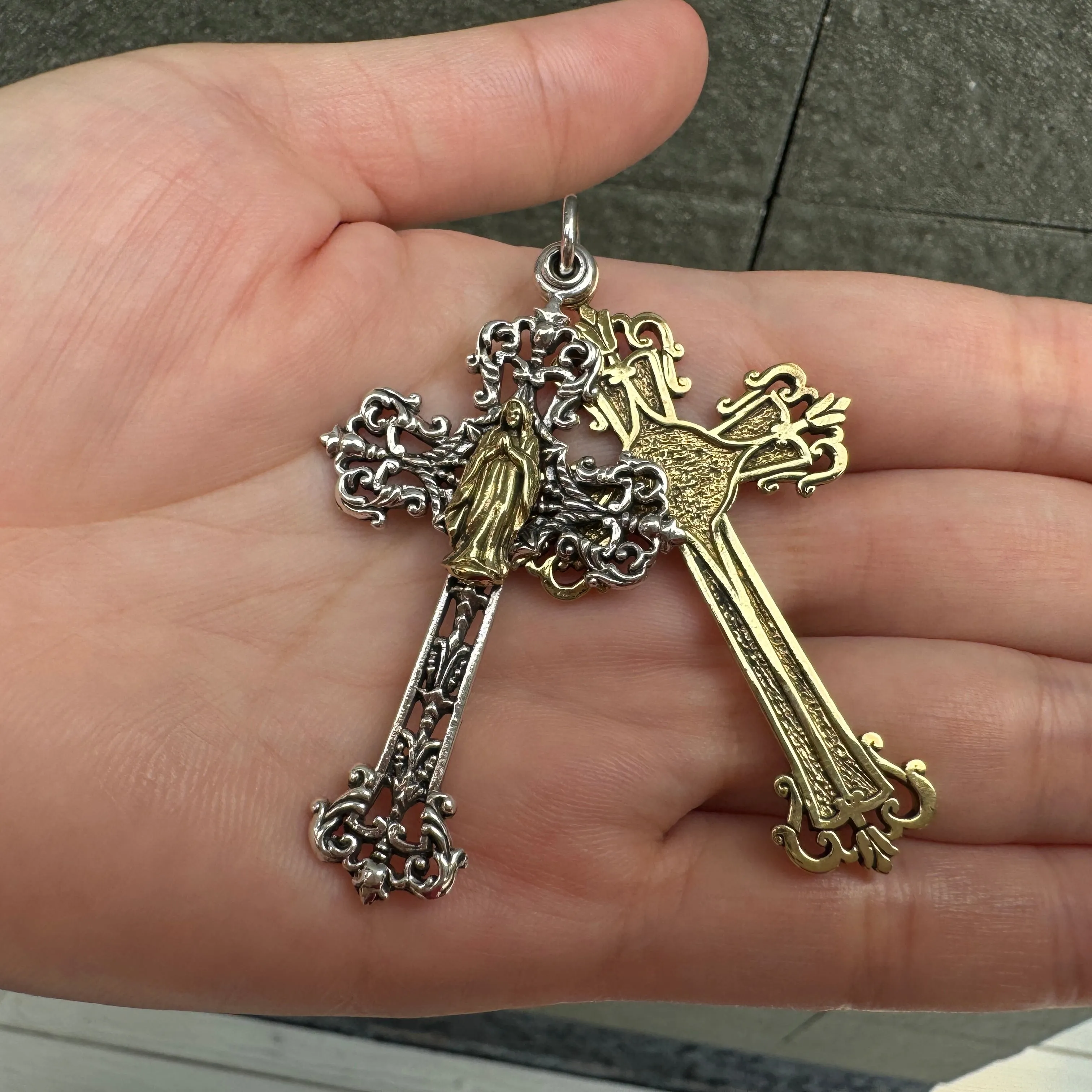 Mary Angel Sterling Silver Cross Pendant
