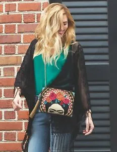 Mary Frances Frida Kahlo Artist Flower Bag Black Spring Purse Special Beaded Handbag New