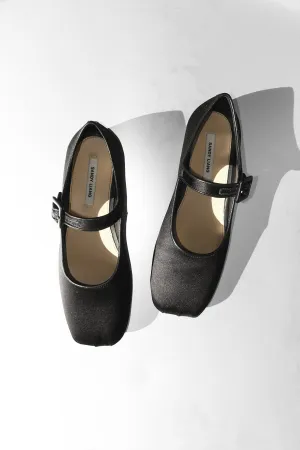 Mary Jane Pointe in Black Satin