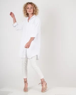 mary woven button up dress - white tattered denim