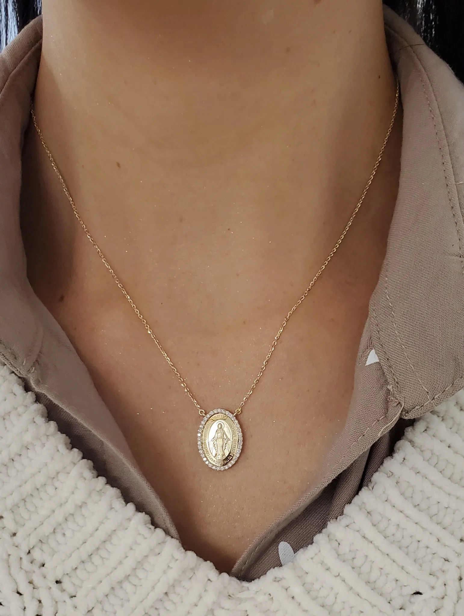 Medium Diamond Miraculous Medal Necklace
