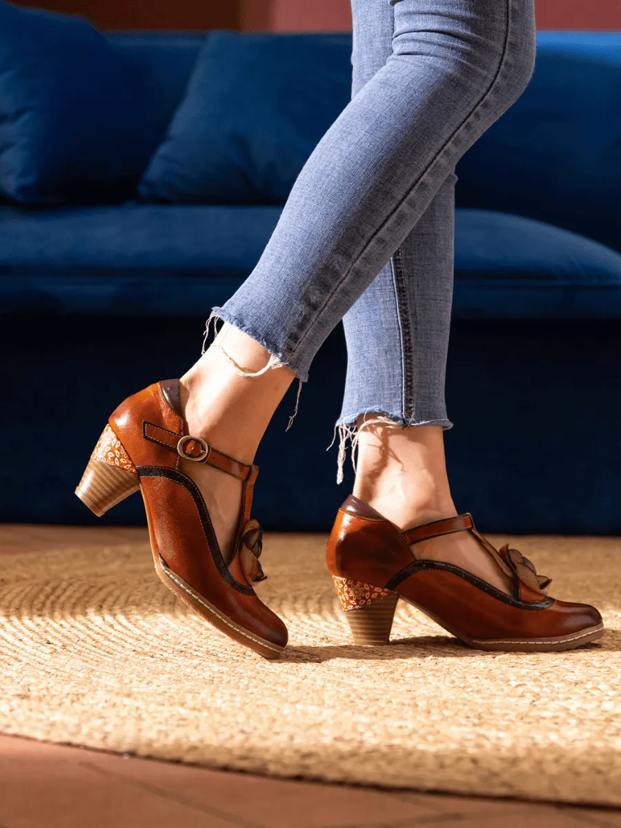Meet Me Under Rose Leather T-Strap Sandal