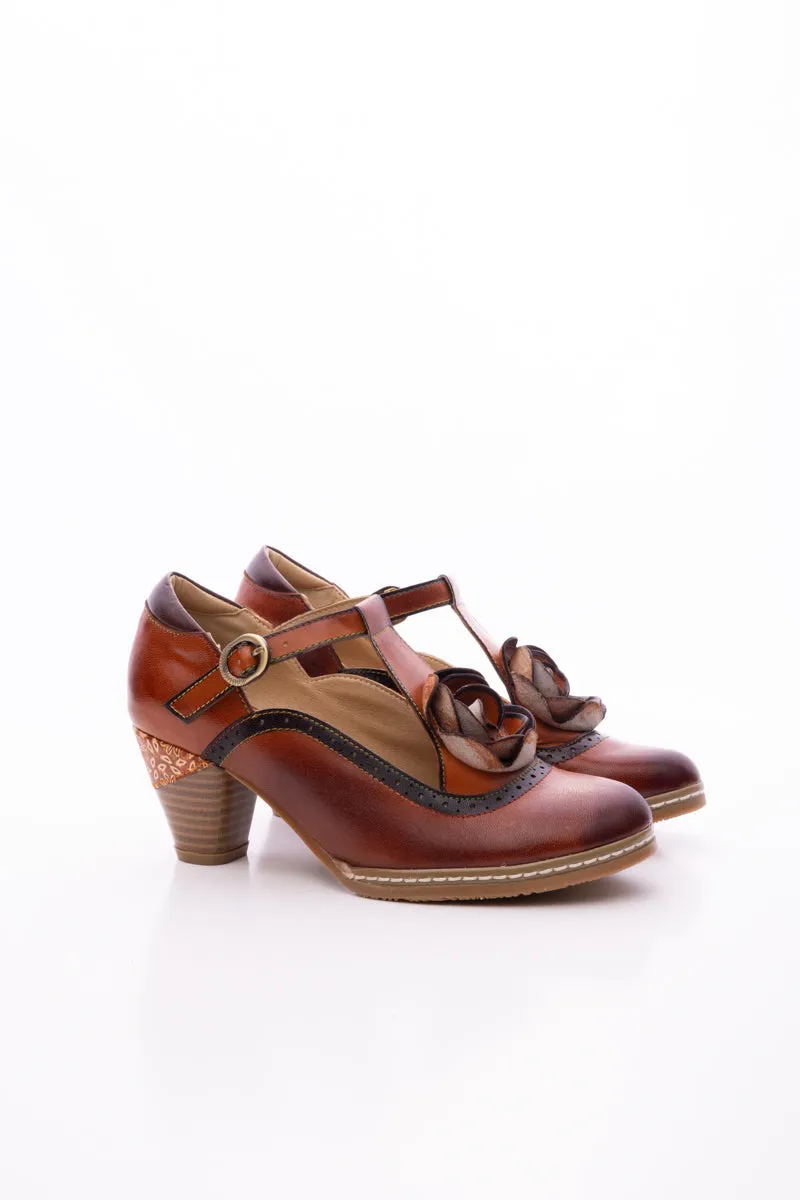 Meet Me Under Rose Leather T-Strap Sandal