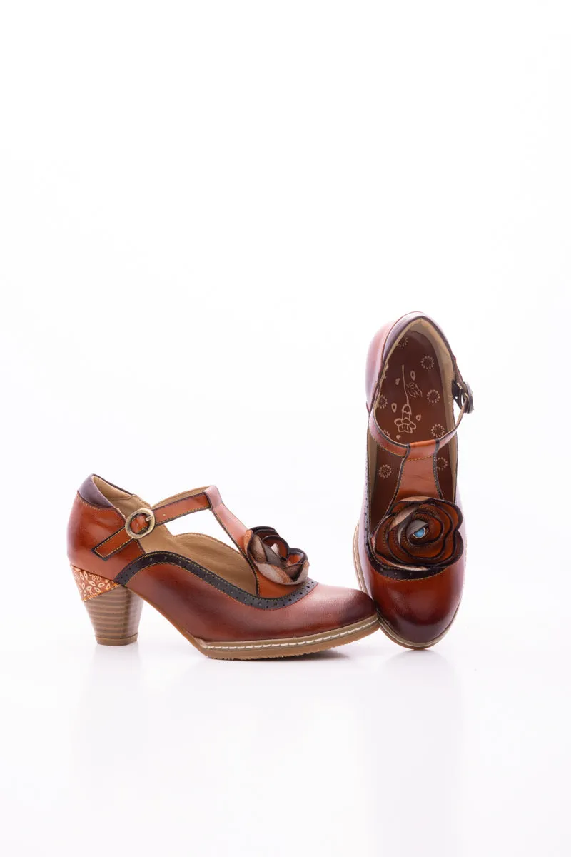 Meet Me Under Rose Leather T-Strap Sandal