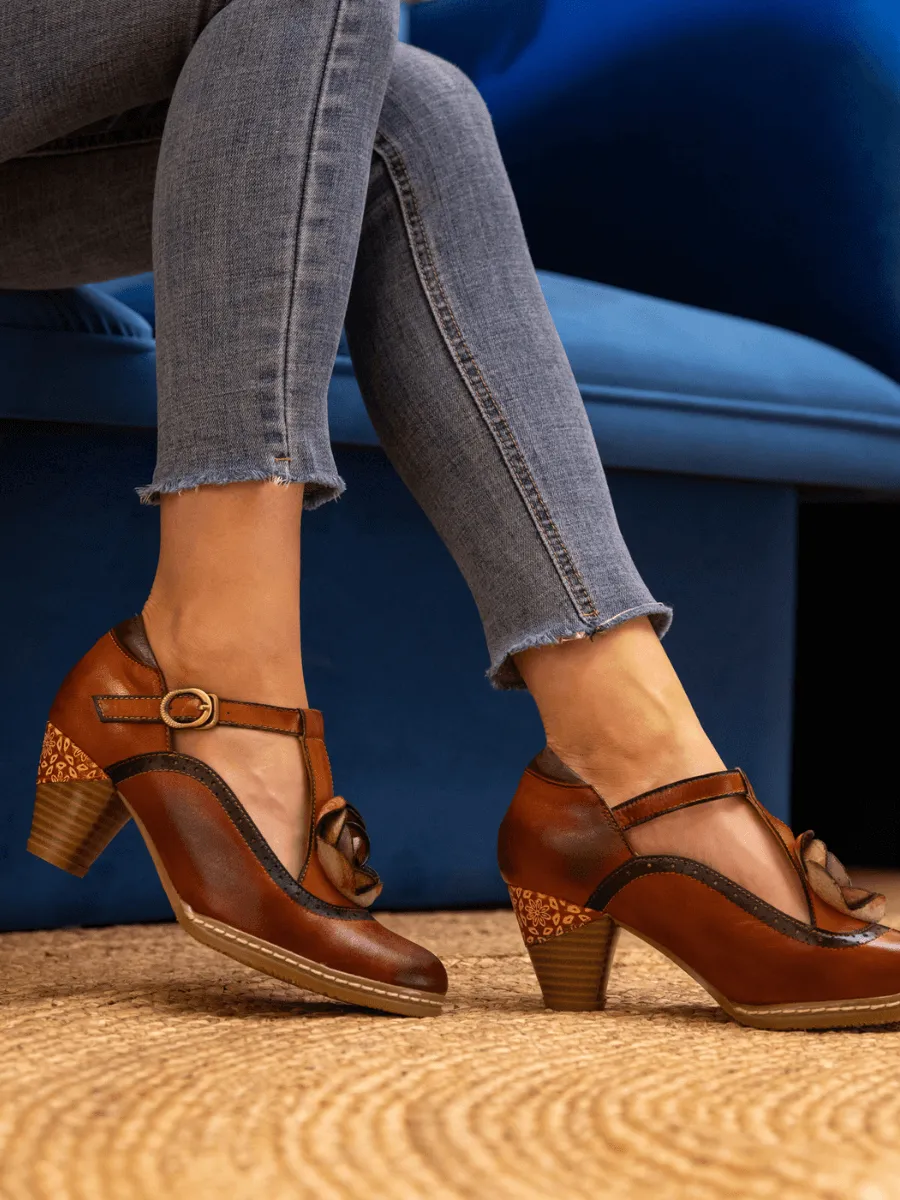 Meet Me Under Rose Leather T-Strap Sandal