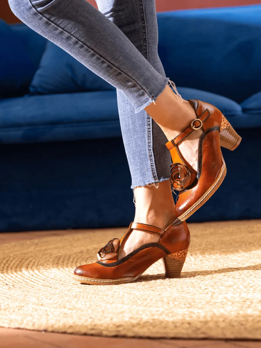 Meet Me Under Rose Leather T-Strap Sandal