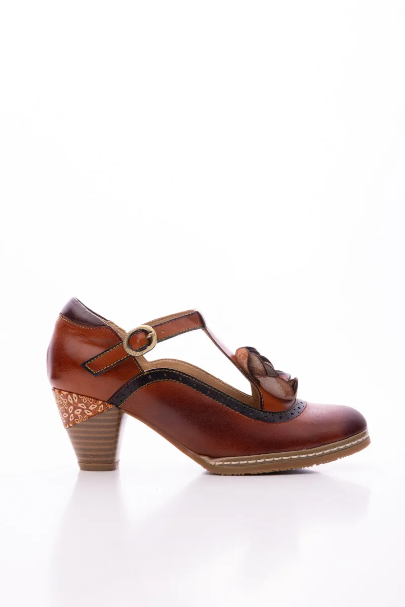 Meet Me Under Rose Leather T-Strap Sandal