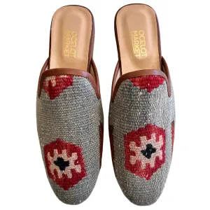 Men's Turkish Kilim Mules | Grey with Red