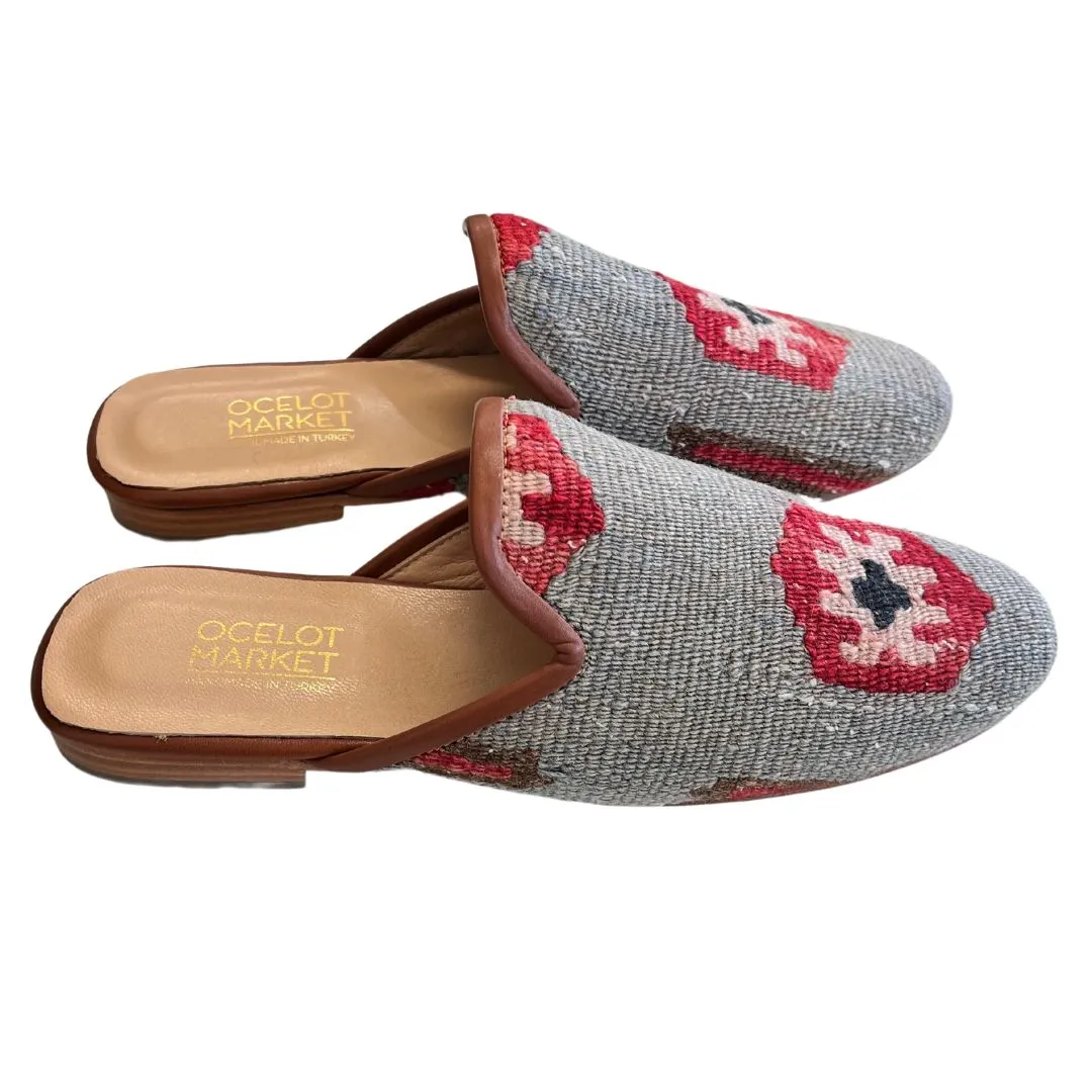 Men's Turkish Kilim Mules | Grey with Red