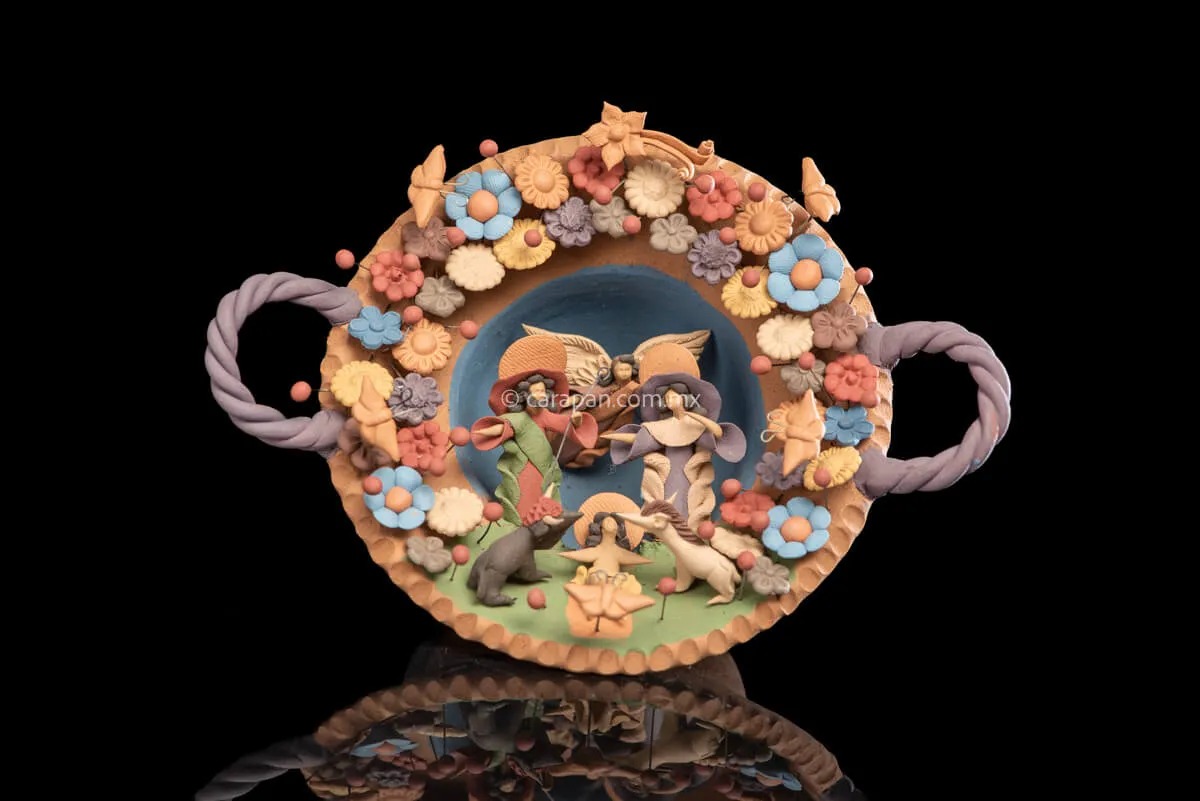 Miniature Clay Nativity in a Pot
