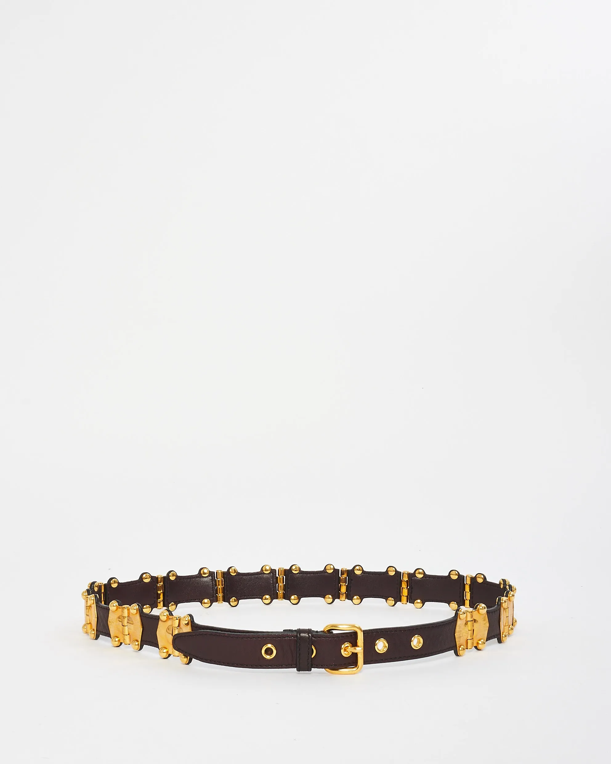 Miu Miu Vintage Brown Leather & Gold Hardware Belt - 85/34
