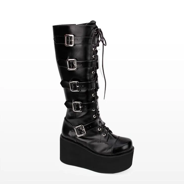 motorcycle punk boots lady wedges platform shoes