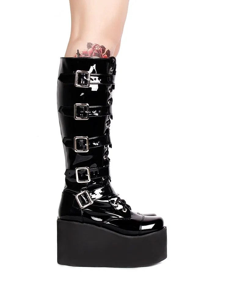motorcycle punk boots lady wedges platform shoes