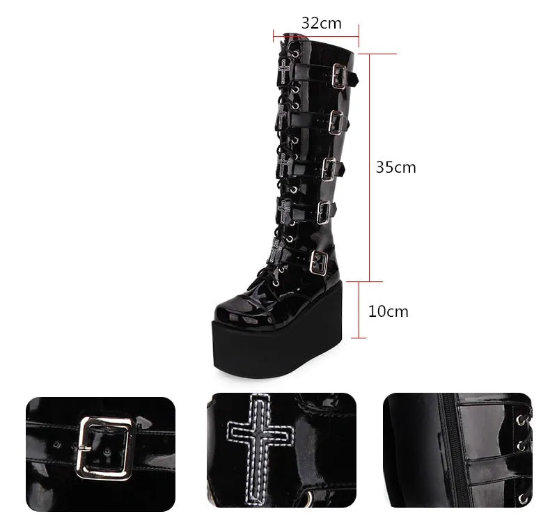 motorcycle punk boots lady wedges platform shoes