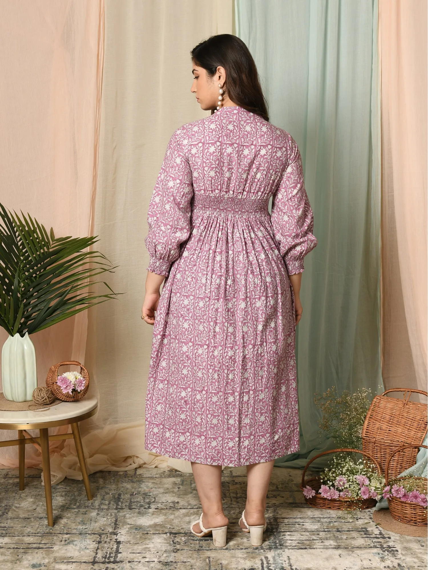 MULMUL TURVI FLORAL BLOCK PRINTED DRESS