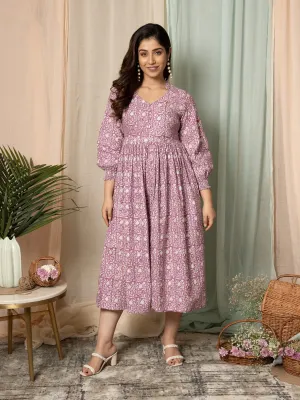 MULMUL TURVI FLORAL BLOCK PRINTED DRESS