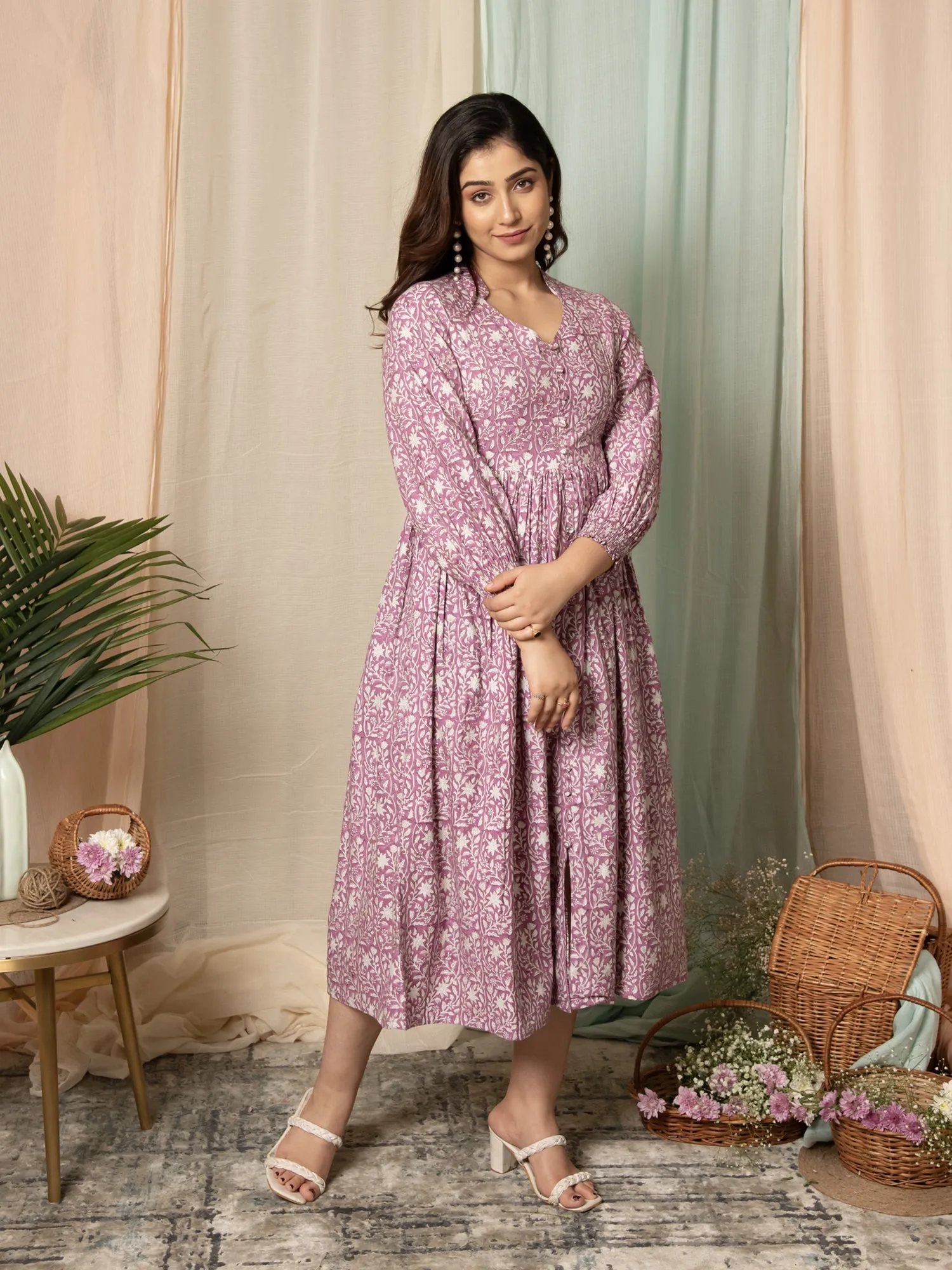 MULMUL TURVI FLORAL BLOCK PRINTED DRESS