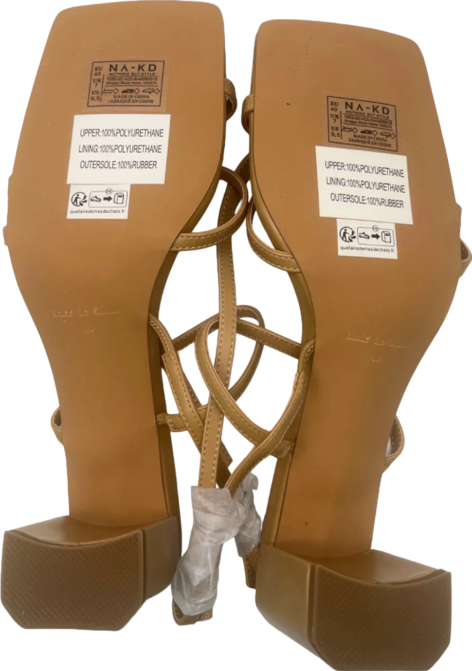 NA-KD NUDE Strappy block heel Sandals EU 40 UK 7