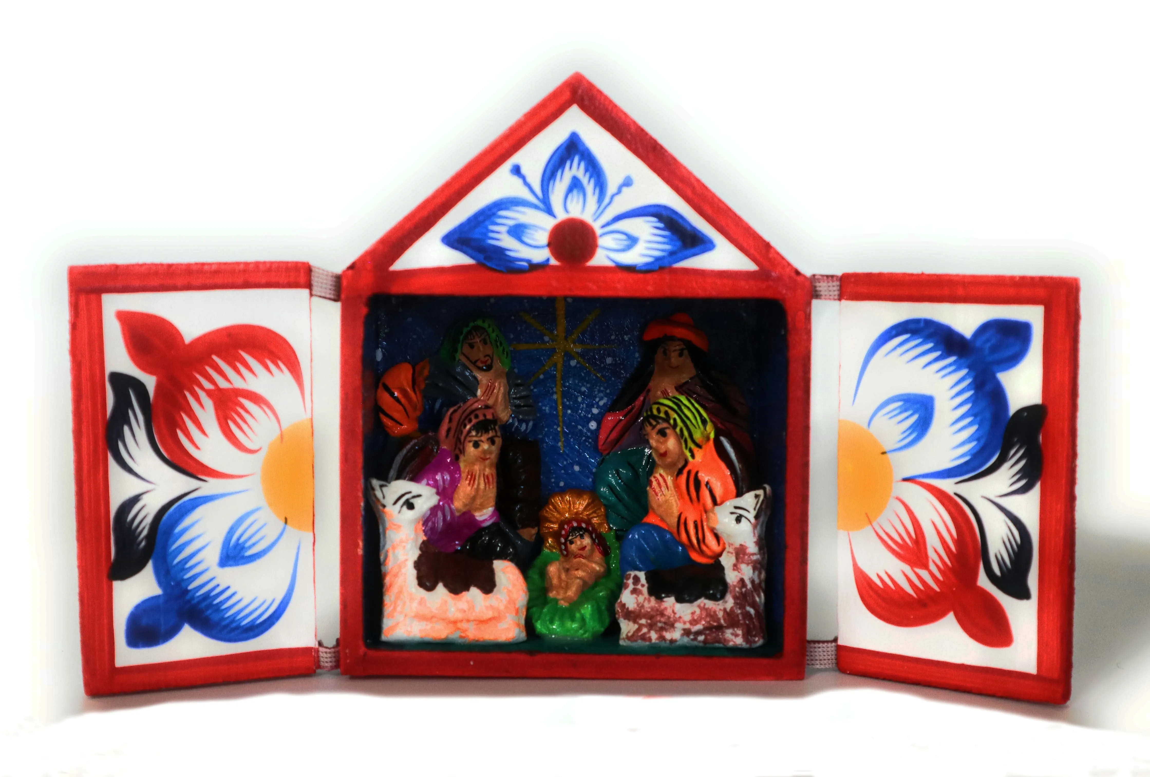 Nativity Scene Diorama Retablo Wood Box Christmas Peruvian Folk Art 4" Tall