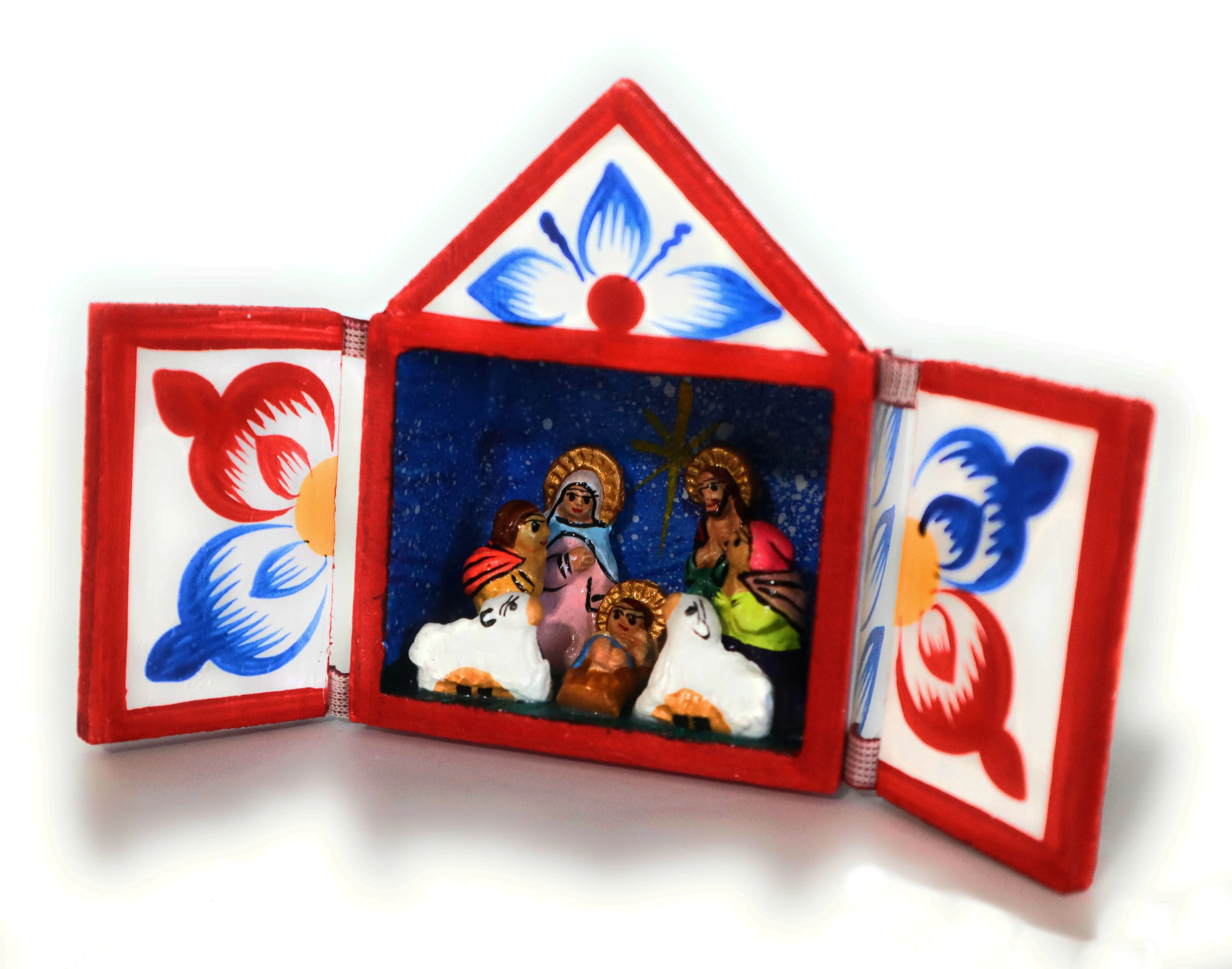 Nativity Scene Miniature Diorama Retablo Wood Box Christmas Peruvian Folk Art 3" Tall
