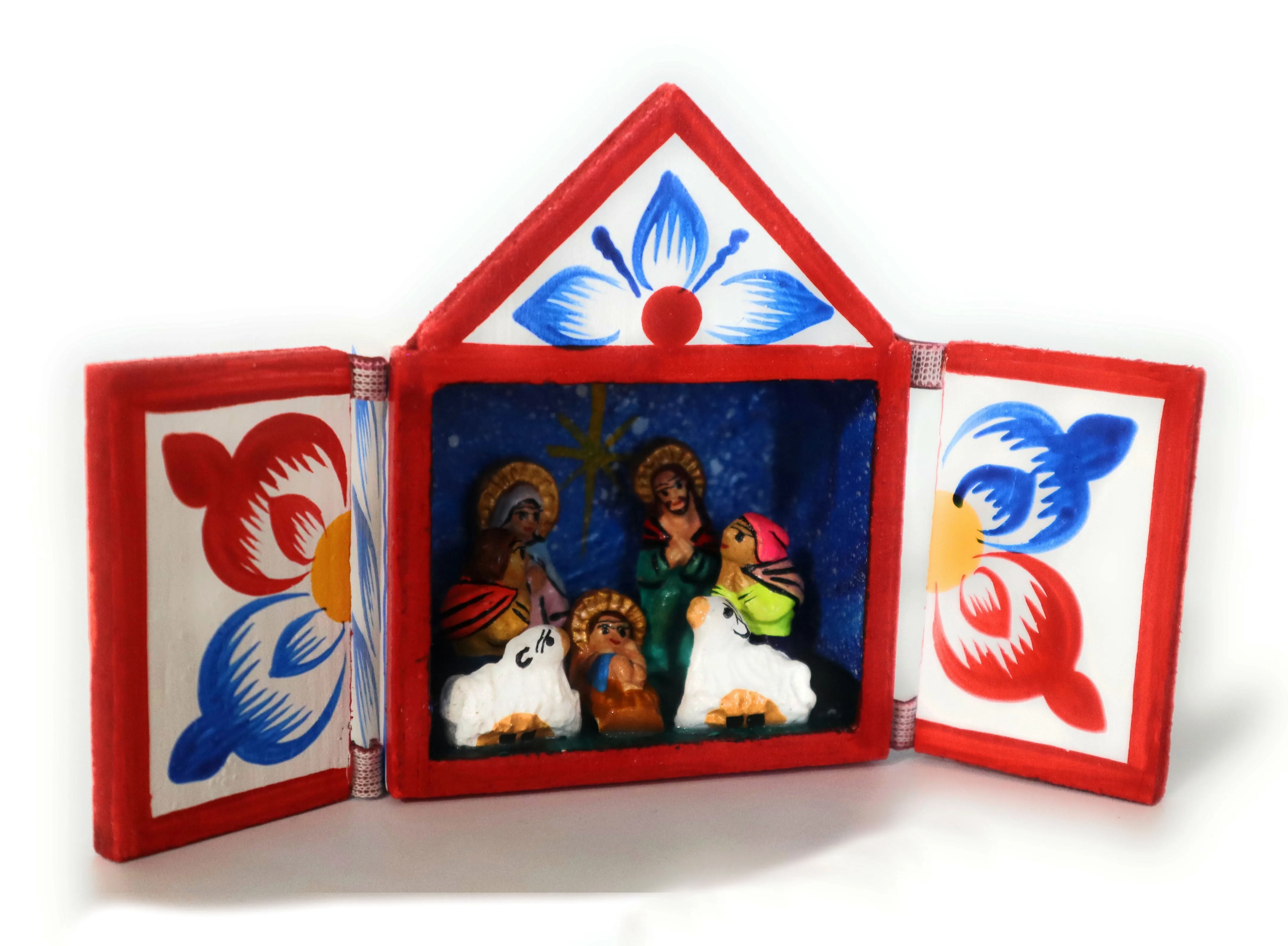Nativity Scene Miniature Diorama Retablo Wood Box Christmas Peruvian Folk Art 3" Tall