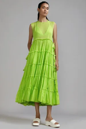 Neon Green Handwoven Mul Tiered Tunic
