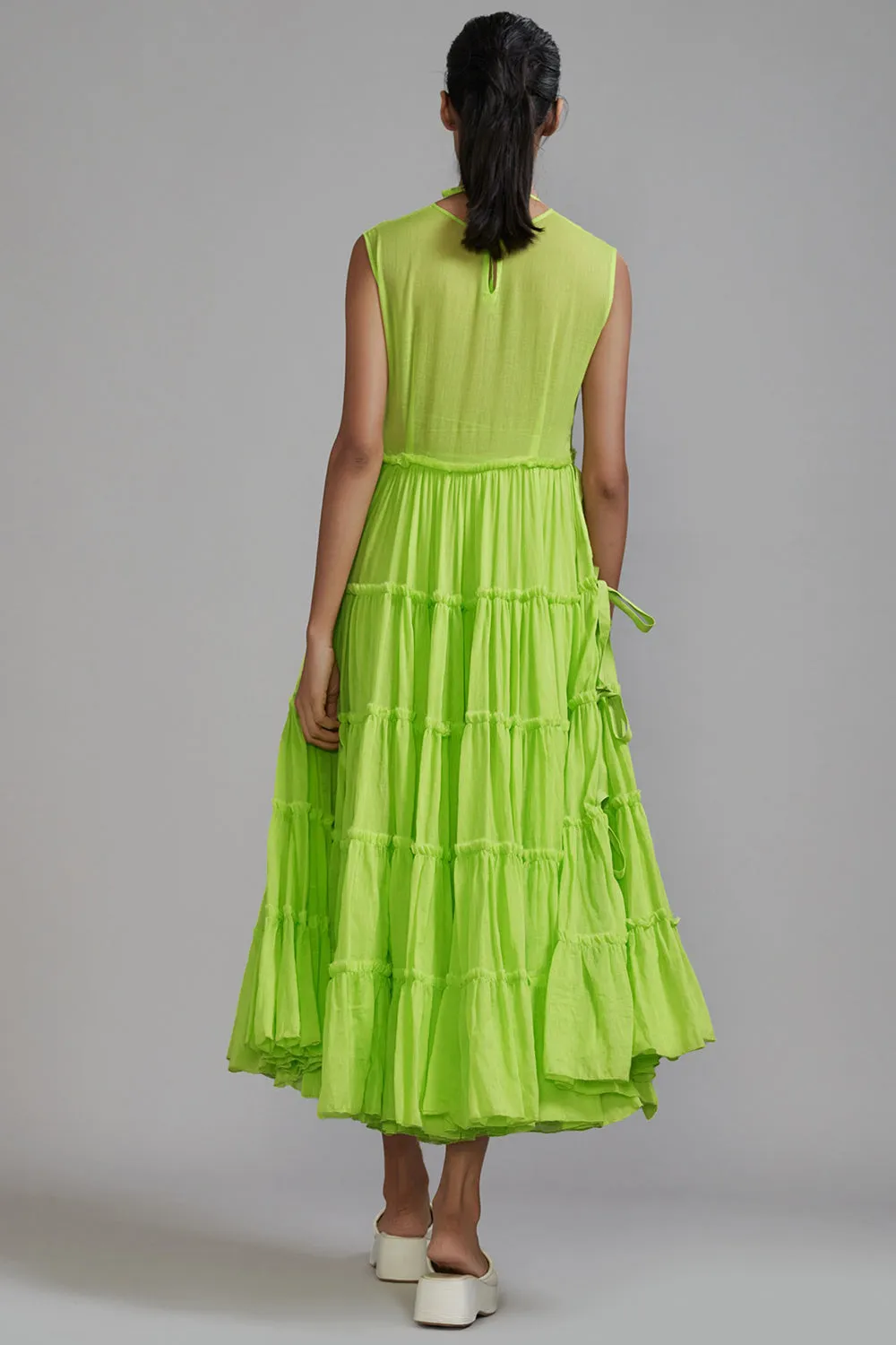 Neon Green Handwoven Mul Tiered Tunic