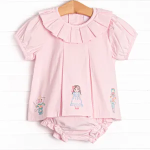 Night at the Nutcracker Embroidered Diaper Set, Pink