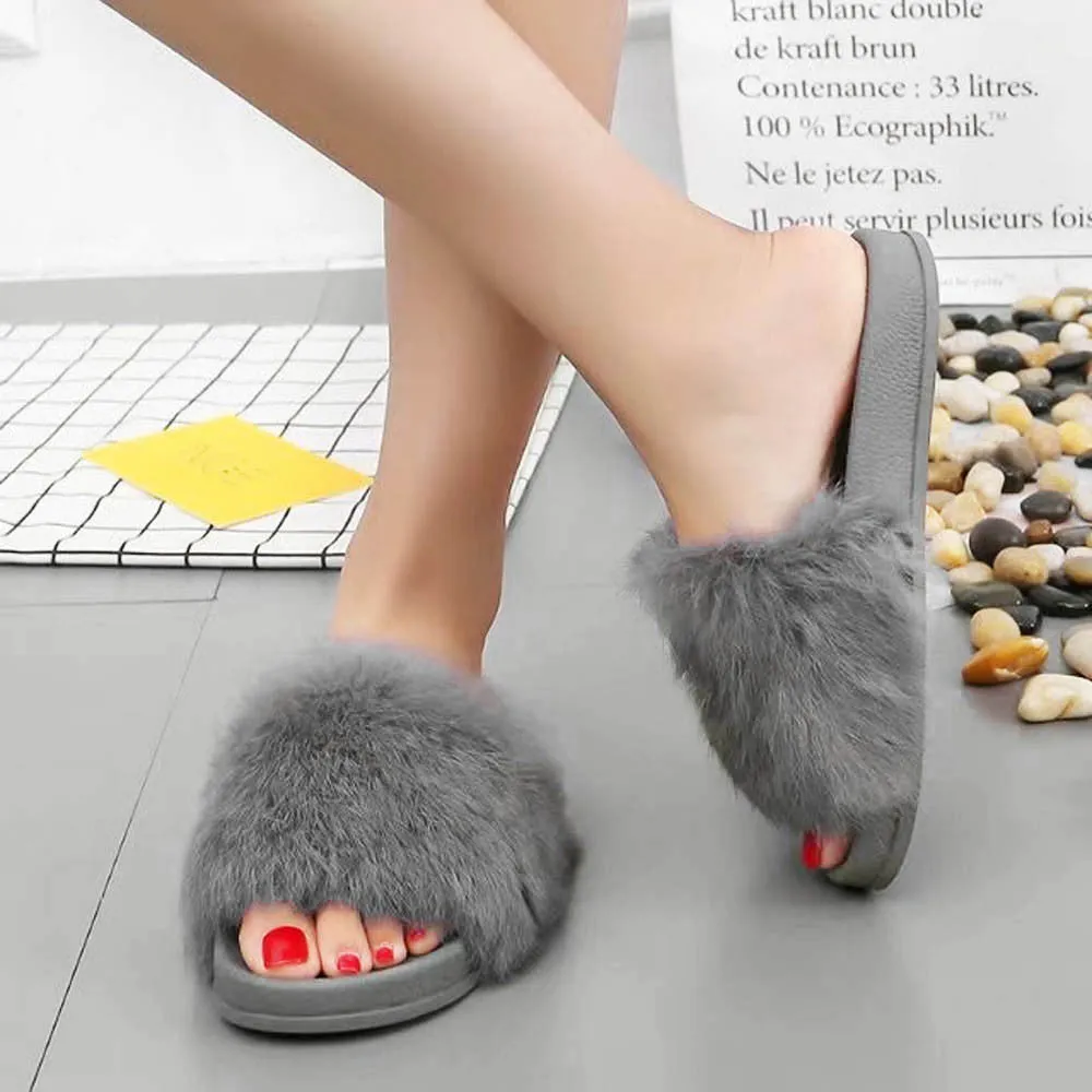 Non-slip Soft Fluffy Faux Fur Flat Sandal