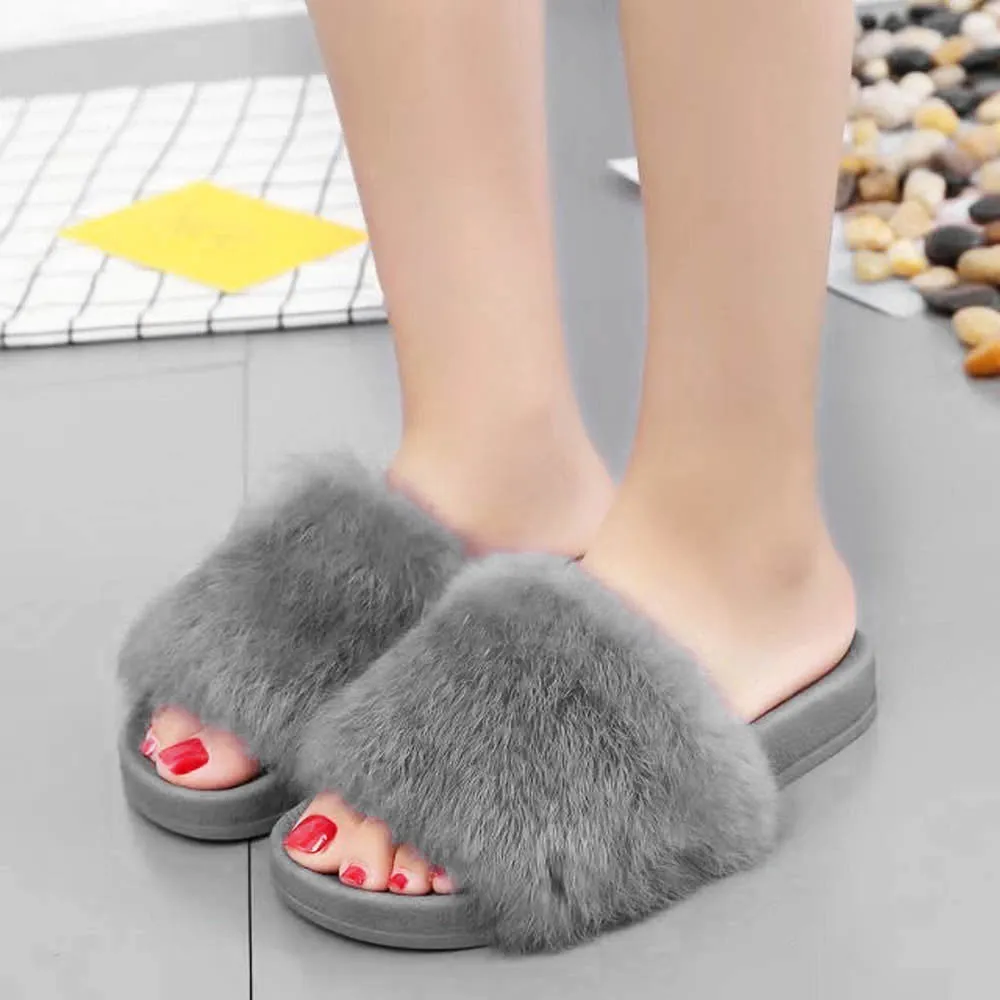 Non-slip Soft Fluffy Faux Fur Flat Sandal