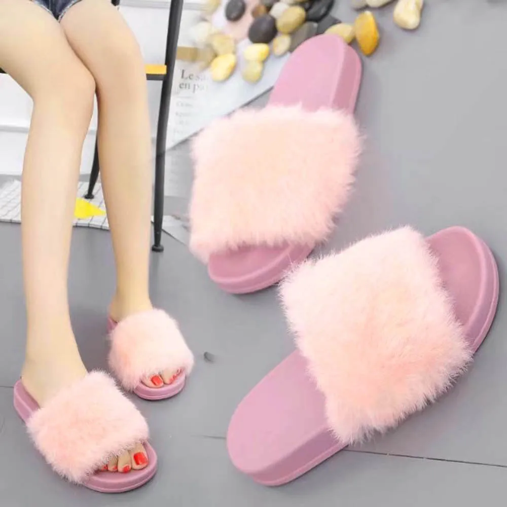 Non-slip Soft Fluffy Faux Fur Flat Sandal