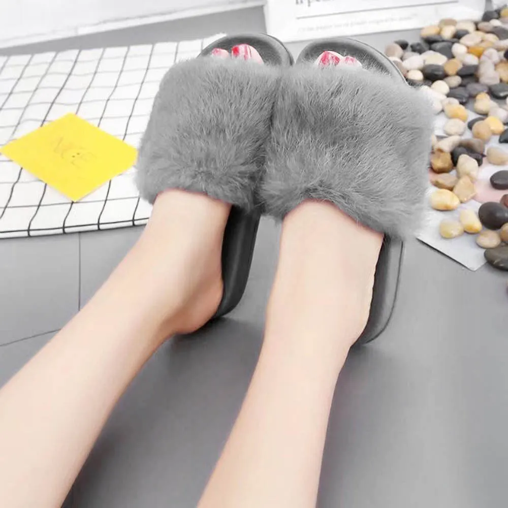 Non-slip Soft Fluffy Faux Fur Flat Sandal