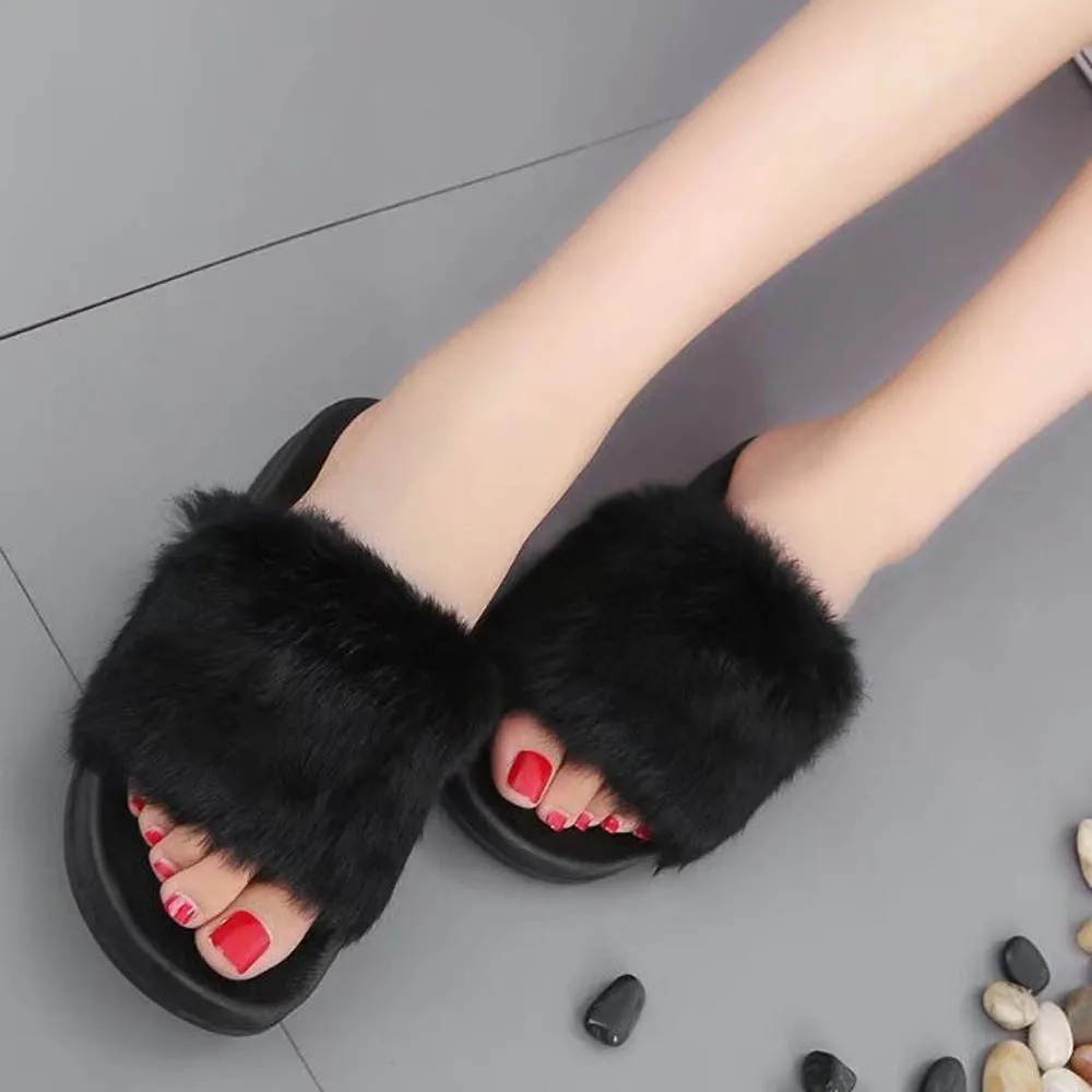Non-slip Soft Fluffy Faux Fur Flat Sandal