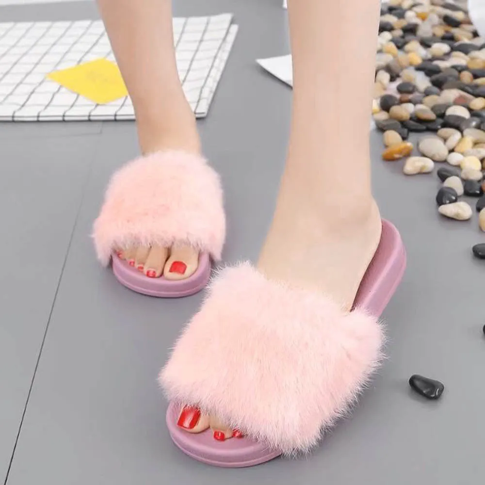 Non-slip Soft Fluffy Faux Fur Flat Sandal