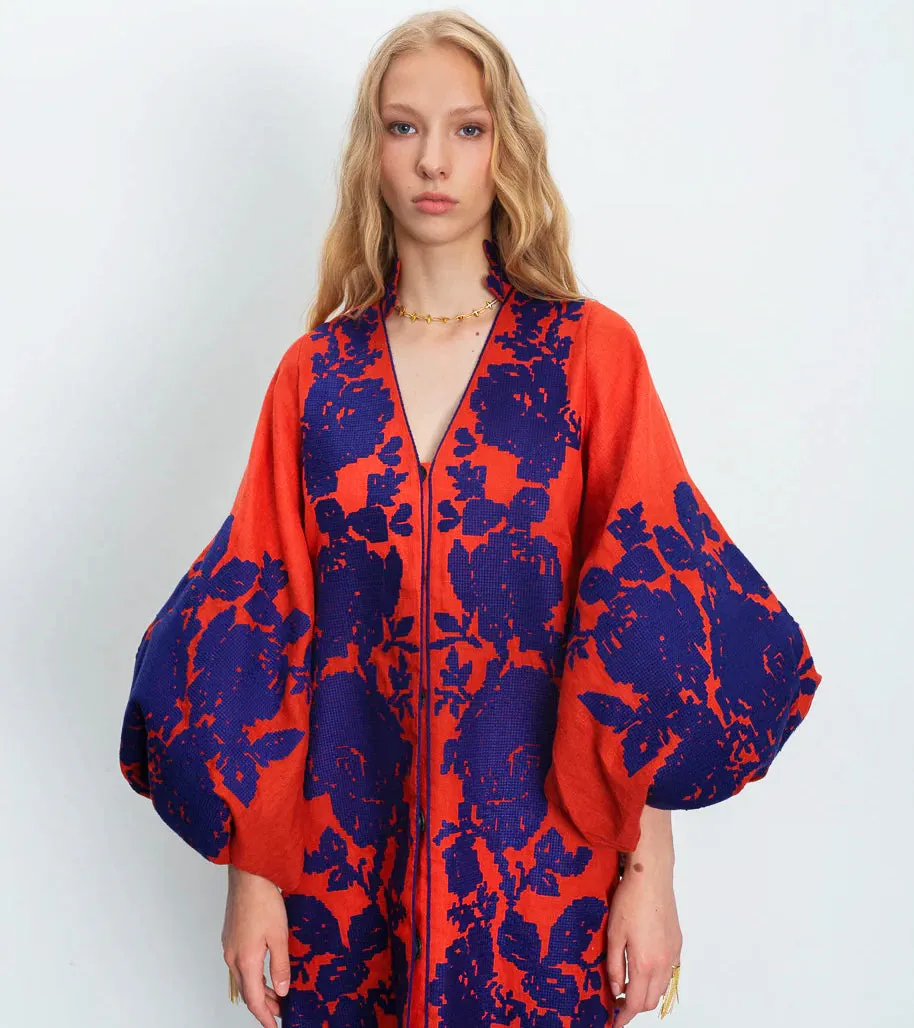 Orange dress with floral embroidery